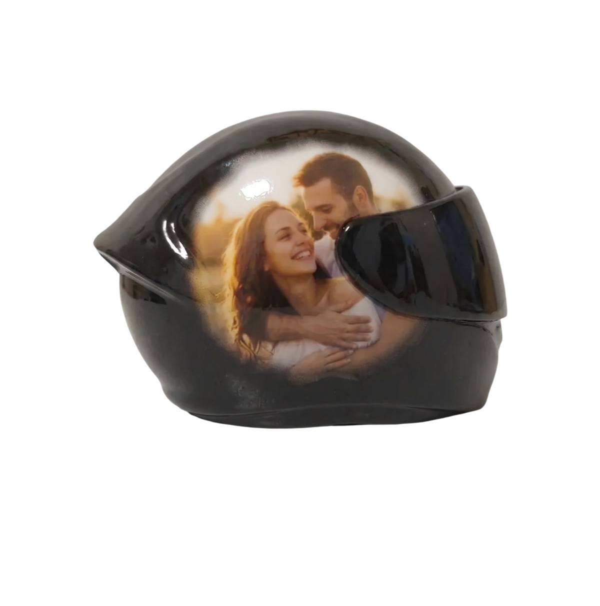 Casco motero personalizado con foto y chocolates
