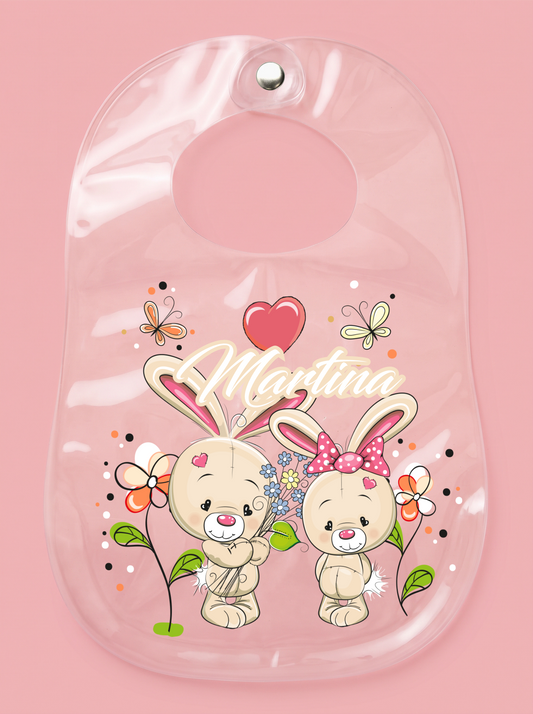 Babero personalizado con nombre conejitos
