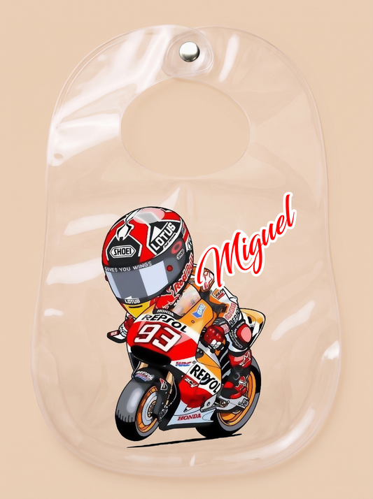 Babero personalizado con nombre motero