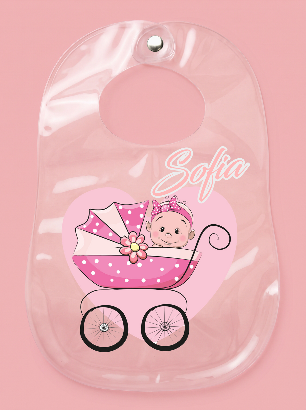 Babero personalizado con nombre bebe en carrito