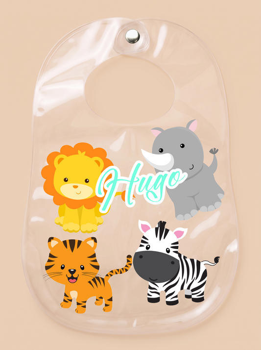 Babero animalitos  personalizado  con nombre