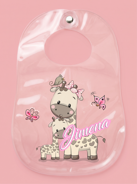 Babero personalizado con nombre jirafa