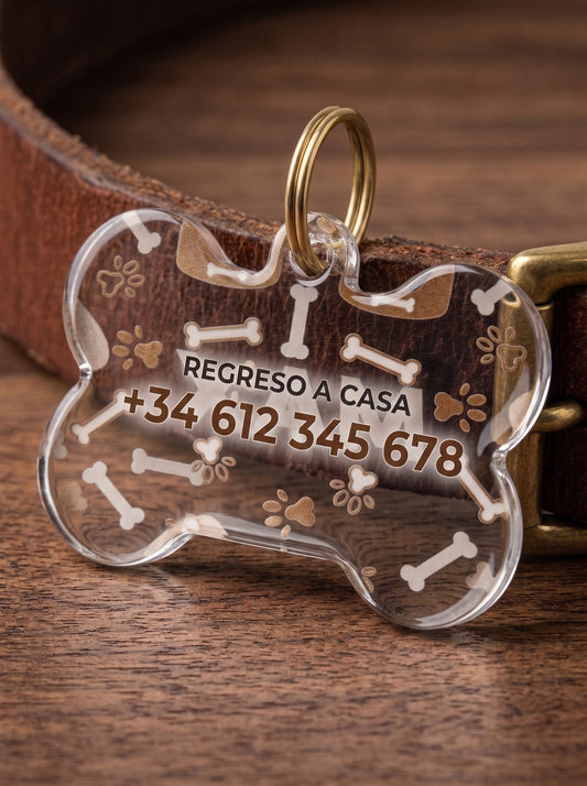 Chapa Identificativa  transparente  hueso  Personalizada